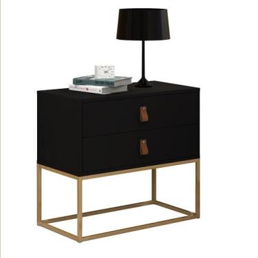 Imagem de Mesa De Cabeceira Industrial Preto Com Pés De Ferro Dourado - Aprire M