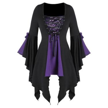 Imagem de Camiseta feminina de manga borboleta com inserção de lantejoulas gótic