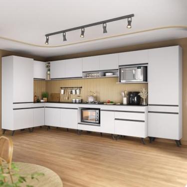 Imagem de Armário de Cozinha Modulada Completa Canto 409cm com Balcão para Cooktop Veneza Multimóveis Mp2303 Branco/preto