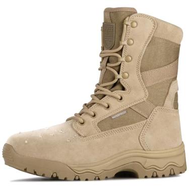 Imagem de FREE SOLDIER Masculino Botas Táticas Masculinas de 8 Polegadas, Botas de Combate Leves, Camurça Durável, Couro, Botas Militares de Trabalho, Botas No Deserto (Tan-Impermeável, 10W)