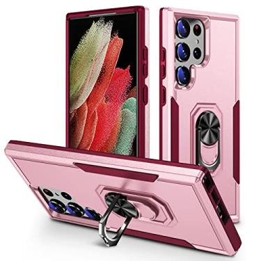 Imagem de SORAKA Capa para Samsung Galaxy S23 Ultra com suporte de anel e placa de metal capa rígida para PC para-choques de TPU suave capa resistente de ajuste fino estojo protetor à prova de choques