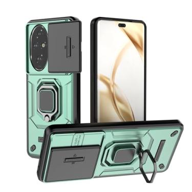 Imagem de SORAKA Capa para Honor 200 Pro com suporte de anel e capa de câmera deslizante Honor 200 Pro com placa de metal para suporte magnético de carro capa protetora de camada dupla em policarbonato rígido e