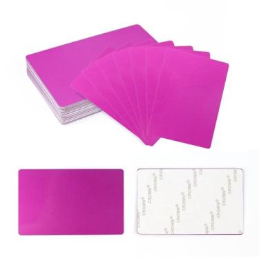 Imagem de 50 peças em branco cartão de visita placa de nome personalizada com adesivo 8,6 x 5,3 cm alumínio gravação a laser cartão de visita cartões de presente multiuso DIY espessura 0,4 mm (roxo)