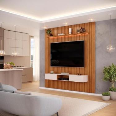 Imagem de Painel com Bancada para TV até 75 Polegadas Ripado com LED DJ Móveis T