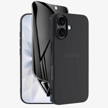 Imagem de Kit Capa Capinha Case Proteção Premium Preta Anti Impactos + Película de Cerâmica Fosca Privacidade Não Quebra, Anti Riscos (iPhone 17)