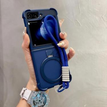Imagem de Capa para Galaxy Z Flip6 com suporte, pulseira e cordão, proteção para airbag, capa magnética fosca (para Galaxy Z Flip6/Azul GS)