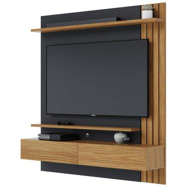 Imagem de Painel Para TV 65 Pol com Bancada Suspensa 150cm Will C04 Noce Milano Preto Fosco - Lyam Decor