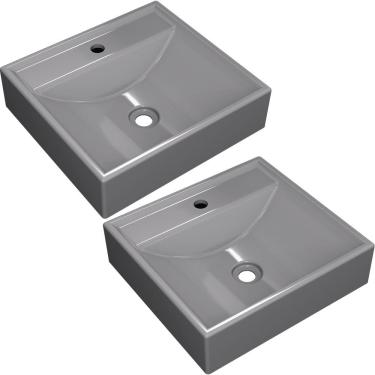 Imagem de Kit 02 Cubas de Apoio Quadrada Para Banheiro Lavabo C01 Q39W Cinza - Lyam Decor