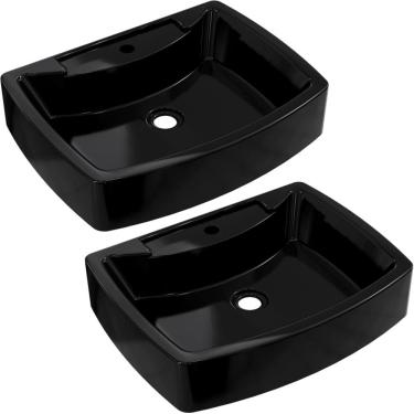 Imagem de Kit 02 Cubas de Apoio Retangular Para Banheiro Lavabo C01 RT50 Preto - Lyam Decor