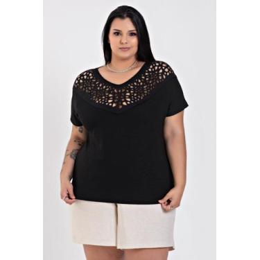 Imagem de Blusa Feminina Plus Size Malha Viscose Detalhe Corte a Laser - Serena,