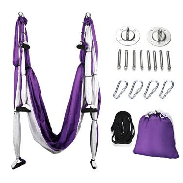Imagem de Conjunto de balanço de yoga aéreo da CO-Z, forte anti-gravidade, kit de rede de ioga, equipamento de trapézio, ferramenta de inversão, exercícios, inclui kit de montagem de teto e 2 tiras de extensão para pendurar em casa ou na academia, Roxa