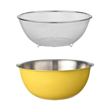 Imagem de Fxzqgnh 2 Peças de Escorredor de Arroz para Macarrão, Cesto de Drenagem com Bacia, Escorredor de aço Inoxidável 304 com Tigela para Misturar Macarrão de Cozin, 24cm