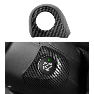 Imagem de Acabamento da tampa do botão de partida e parada do motor do carro compatível com Ford Ranger XL/XLT/Lariat/Raptor 2024 2025, capa de controle de energia do carro (estilo fibra de carbono)