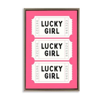 Imagem de Stupell Industries Lucky Girl Ticket Stubs arte de parede em tela flutuante marrom emoldurada, design por Lettered and Lined, 63 x 43 cm