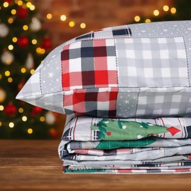 Imagem de Hitime Jogo de cama solteiro de Natal de 3 peças - Lençóis de cama de poliéster ultramacio e respirável, roupa de cama refrescante para todas as estações com bolsos profundos, resistente a rugas e