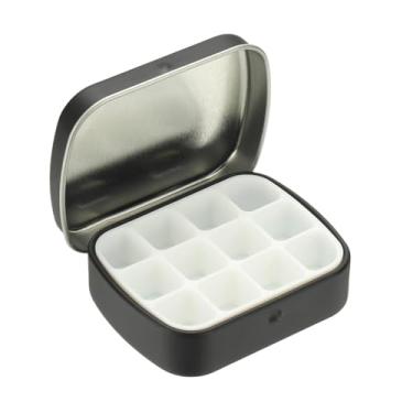 Imagem de PATIKIL Mini caixa de lata de tinta de 12 poços, mini caixa de paleta de estanho de aquarela vazia para viagem, armazenamento portátil de tinta de metal para tinta a óleo acrílica guache, preto fosco