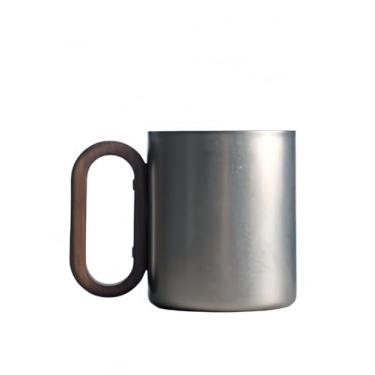 Imagem de Orange Cottage Caneca retrô vintage com cabo de madeira, prata fosca envelhecida, aço inoxidável, design simples