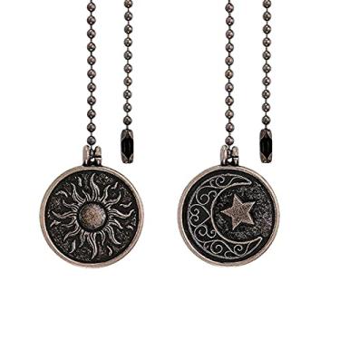 Imagem de GDQLCNXB Copper Ceiling Fan Pull Chain Set, Decorative Totem Fan Pull Chain Pendant Extension, 12 Inches Lighting & Fan Beaded Ball Fan Pull Chain Extender with Connector, Moon and Sun- (2Pack)
