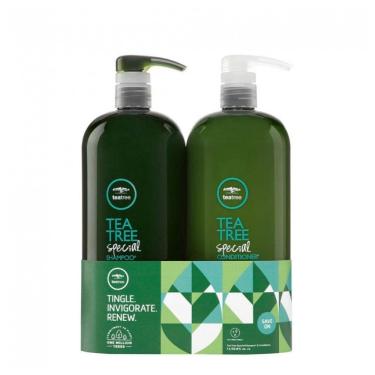 Imagem de Shampoo e Condicionador 1L com Óleo Natural da Árvore do Chá, Hortelã pimenta e Revigoram o Couro Cabeludo, TEA TREE A96 EC1 4DB, Verde