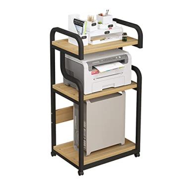 Imagem de Suporte de impressão móvel de 3 níveis para impressora com triturador de mesa de chão com rolamento, suporte de host de PC, prateleira de armazenamento ajustável, prateleira sobre rodas para material