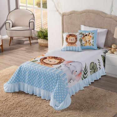 Imagem de Colcha Solteiro 4 Peças Cobre Leito Infantil Safari Rosa