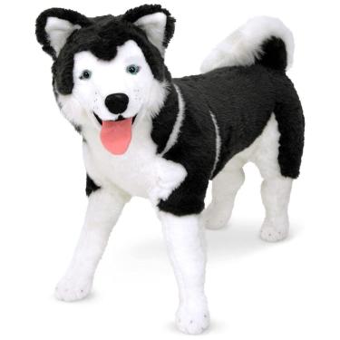 Imagem de Pelúcia Cão Husky Siberian 60 cm de Altura com Design Realista para Crianças Acima de 3 Anos, Melissa & Doug, Preto e Branco