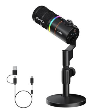 Imagem de COMICA Microfone dinâmico EJoy D10 XLR/USB-C para gravação de podcast, microfone de transmissão ao vivo com fio RGB dinâmico, mudo, redução de ruído, ganho, para jogos, transmissão ao vivo, YouTube