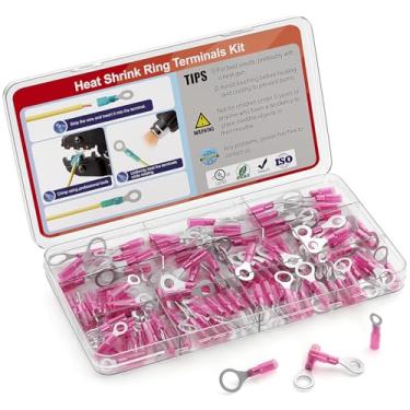 Imagem de AIRIC Kit De Terminais Anel Termoencolhíveis 22-16 Awg Nº 10 1/4" 5/16" 3/8", Conectores Cobre, Bateria, Elétricos Vermelhos Crimpagem, Fio Para Fios Calibre 22, 20, 18 E 16, 100 Peças