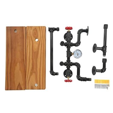 Imagem de Prateleiras flutuantes montadas na parede com 2 camadas, design de tubo, estilo industrial, ferro fundido maleável resistente, madeira maciça, prateleiras de armazenamento para