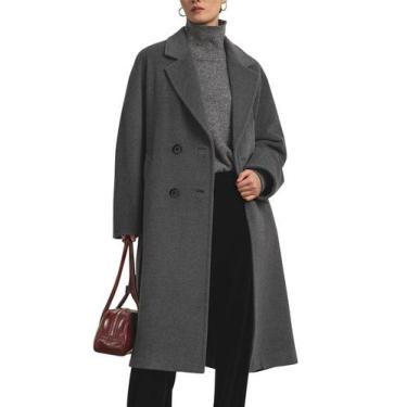 Imagem de Casaco impermeável feminino Pea Coat Flygo, trespassado, cinza-XS