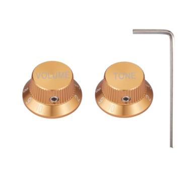 Imagem de KAISH Potenciômetro universal de guitarra de metal premium de 1/10.2 cm, maçanetas de alumínio em tom de volume com parafuso de fixação para Strat/Ibanez/Yamaha/Les Paul 1 x volume 1 x tom dourado