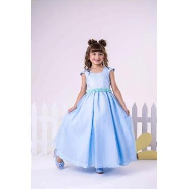 Imagem de Vestido Infantil Azul Bebê com Cinto de Pérolas Longo em Tule - Fabulo