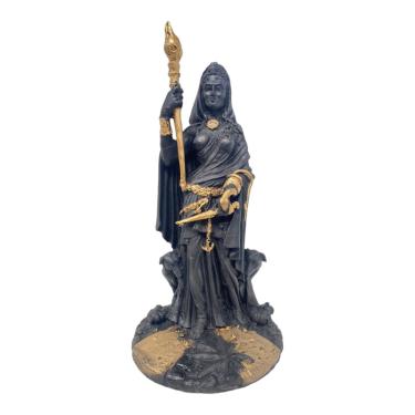 Imagem de Escultura Hécate Preta Cajado e Escudeira 28cm em Resina
