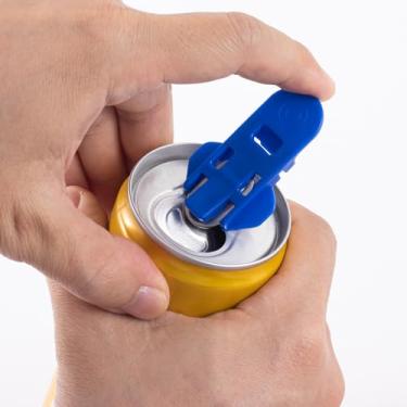 Imagem de 6 abridores de latas manuais fáceis, abridores de abas de plástico para refrigerante e cerveja, protetores de tampa de lata de bebidas para festa de churrasco pop coca-cola na praia - amarelo, roxo