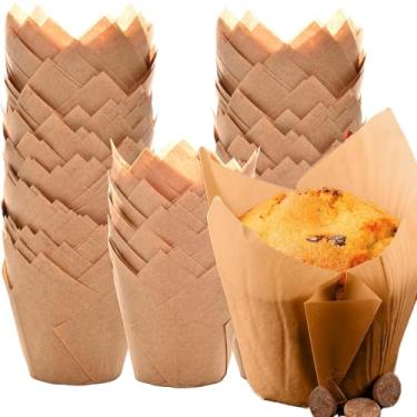 Imagem de Pacote com 120 Copos de Culinária Tulipa Forros de Cupcake para Papel à Prova de Gordura para Padaria (Bege)