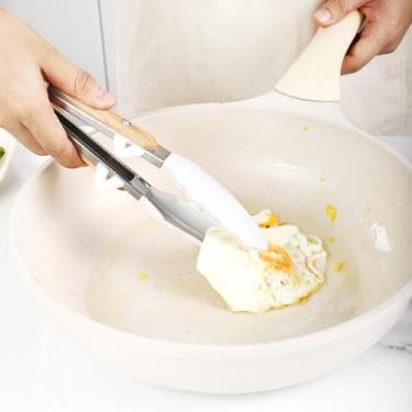 Imagem de Pinça de alimentos com suporte - madeira de faia resistente ao calor, aderência antiderrapante, design que economiza espaço - Pinça multiuso para cozinha e churrasco, pode ser lavada na lava-louças