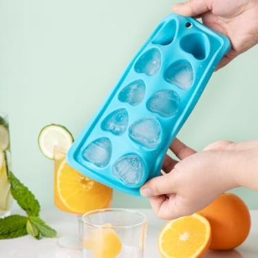 Imagem de Forma de cubo de gelo de silicone de 10 cavidades com formato de coração, azul, antiaderente e fácil de liberar para gelo, geleia, chocolate, velas, com orifício para pendurar, livre de BPA, lavável