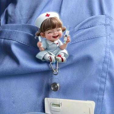 Imagem de Porta-crachá retrátil de acrílico para enfermeira – com cordão de nylon de 61 cm, clipe de cinto de aço, porta-cartão de identificação ideal para enfermeiros, médicos e funcionários de escritório |