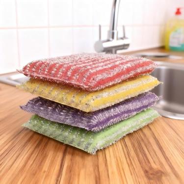 Imagem de Conjunto de 4 esponjas de esponja, pano de limpeza doméstica, esponjas de limpeza reutilizáveis de pia e cozinha
