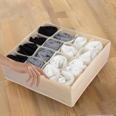 Imagem de Caixa organizadora de gaveta para roupas íntimas, divisória de armário para guarda-roupa, cômoda, economia de espaço, uso 1 peça (bege quadriculado)