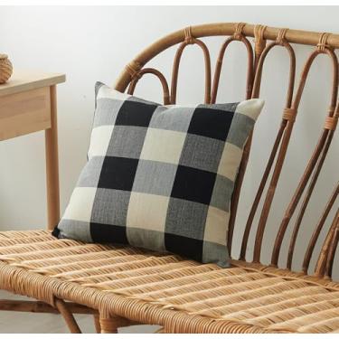 Imagem de Buffalo Check Capas de almofada de linho 45,7 x 45,7 cm Capas de almofada decorativas para casa de fazenda sem inserção para sofá quarto, pacote com 1 (preto/branco)