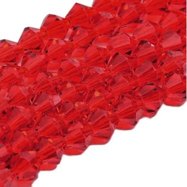 Imagem de 10 fios imitam os pingentes de vidro bicone de cristal austríaco, grau AA, facetado, vermelho, 4 x 4 mm, orifício: 1 mm, cerca de 82-85 peças/fio, 30,5-31 cm