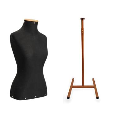 Imagem de Manequim Busto Feminino com Pedestal Ajustável Costura e Vitrines Branco Preto (Preto/Rose)