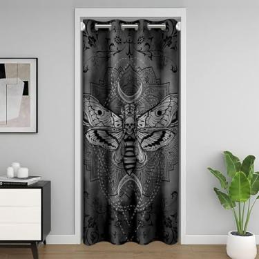 Imagem de jejeloiu Cortina de porta damasco preto para privacidade de porta 86 x 203 cm 1 painel gótico boêmio capa de armário infantil traça da morte divisória de quarto cortina gótica vintage floral quarto