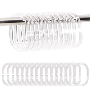 Imagem de 24 anéis de cortina de chuveiro, ganchos de cortina de chuveiro de plástico, ganchos de chuveiro em forma de C para banheiro (transparente)