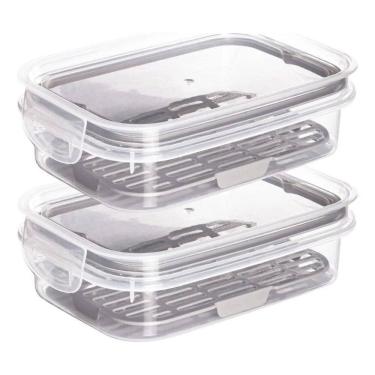 Imagem de 2X Kit 2 Potes Porta Frios Queijo Presunto Hermético Empilha