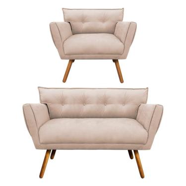 Imagem de Kit 1 Namoradeira e 1 Poltrona Anitta Suede Bege - Drossi