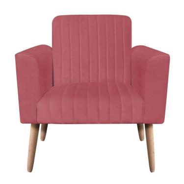 Imagem de Poltrona Viena Gomada Suede Rose Pés Palito Natural D'rossi