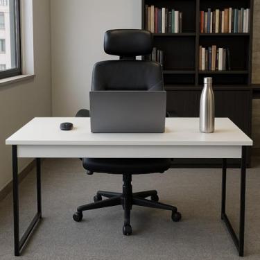 Imagem de Mesa Industrial Escrivaninha Home Office 90x45cm – Mesa para Computador, Escritório, Estudo e Gamer, Compacta e Moderna(Branco,80CM)