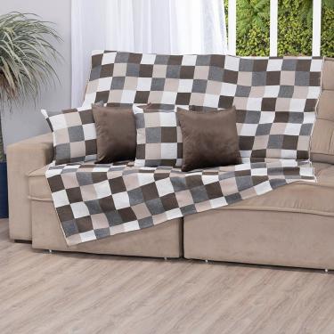 Imagem de Manta Xale Turin 2,40m X 1,50m Sofá Cama Tecido Jacquard 01 Peça - Tabuleiro Avelã - 60% Algodão/ 40% Poliéster
